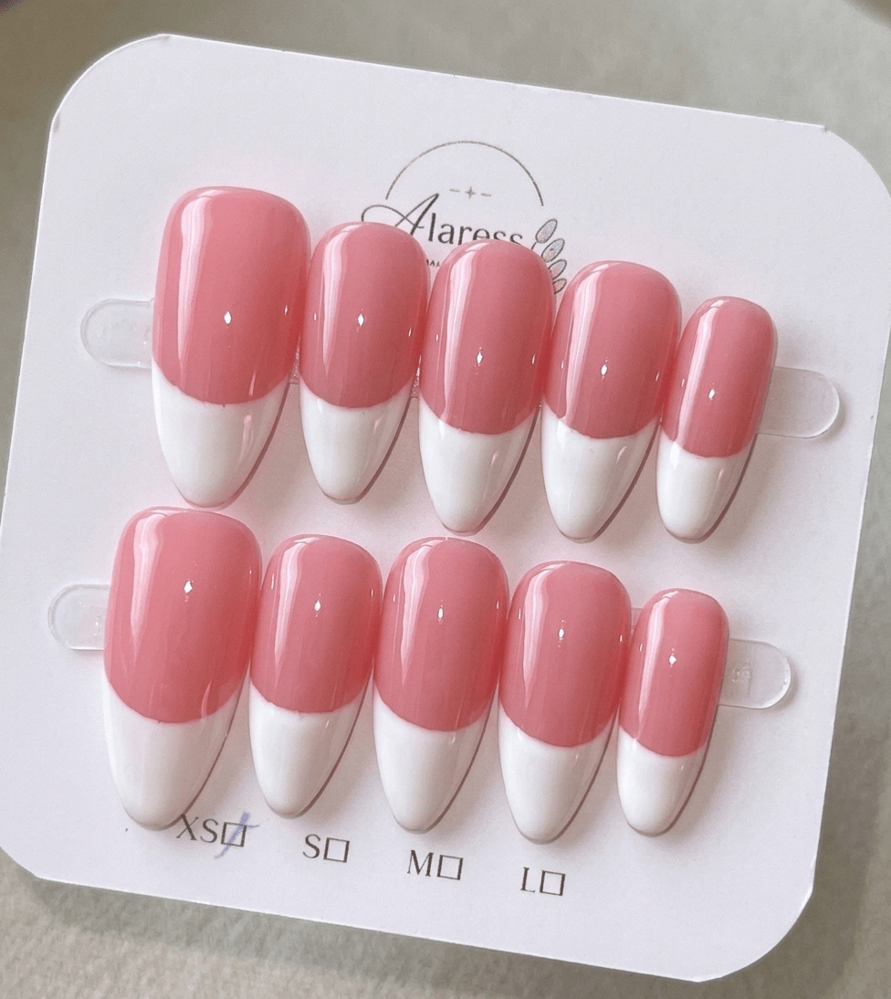 Almond Shape Acrylic French Tip Hand made Press-On Nails