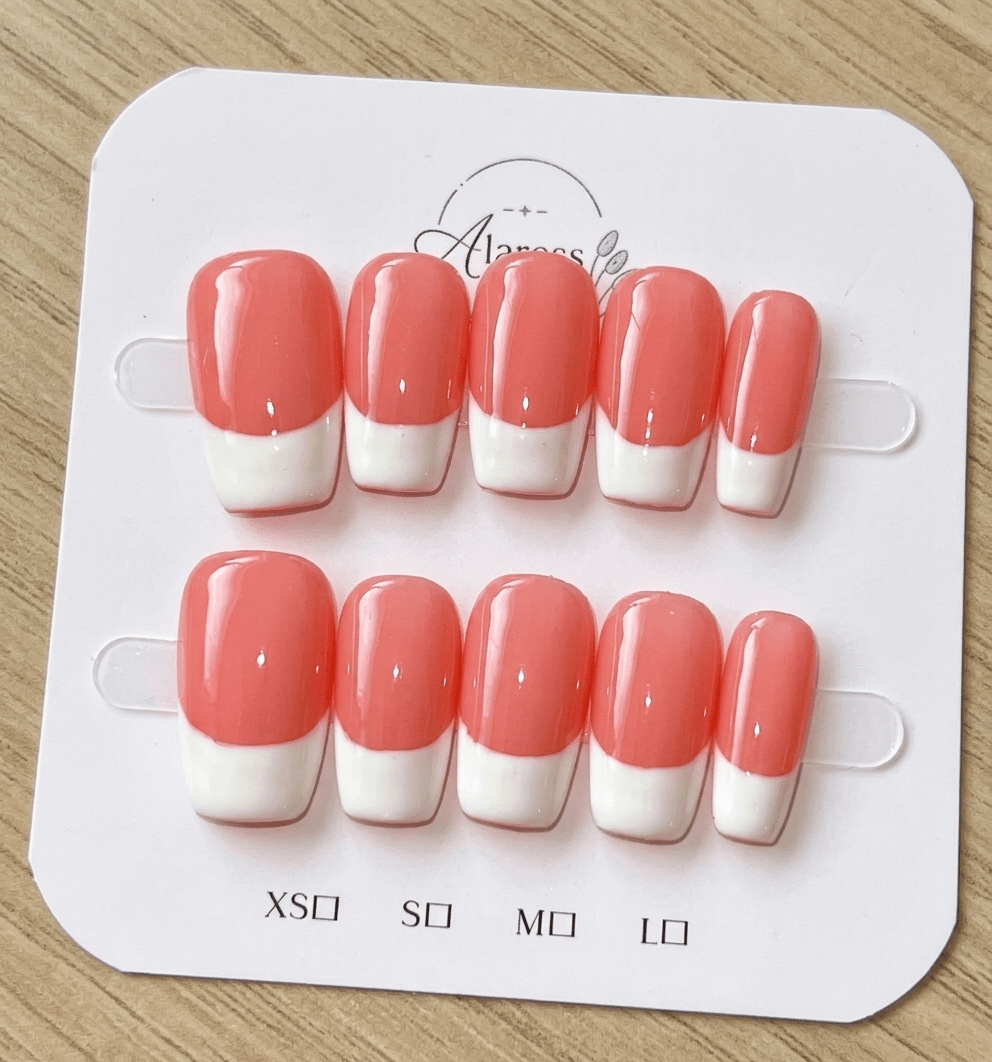 Square Shape Acrylic French Tip Hand made Press-On Nails